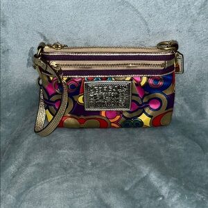 Coach Multicolor Wristlet with Gold Accents